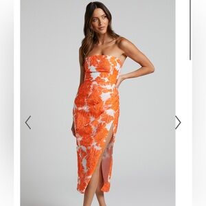 Showpo Orange & White Midi Dress